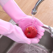 Maßgeschneiderte 100% ige Nahrungsmittelqualität Silikon Gummi wärmebeständiger Pinsel Magie Schrubben Haushalt Wäsche Reinigung von Geschirrspurenhandschuhe